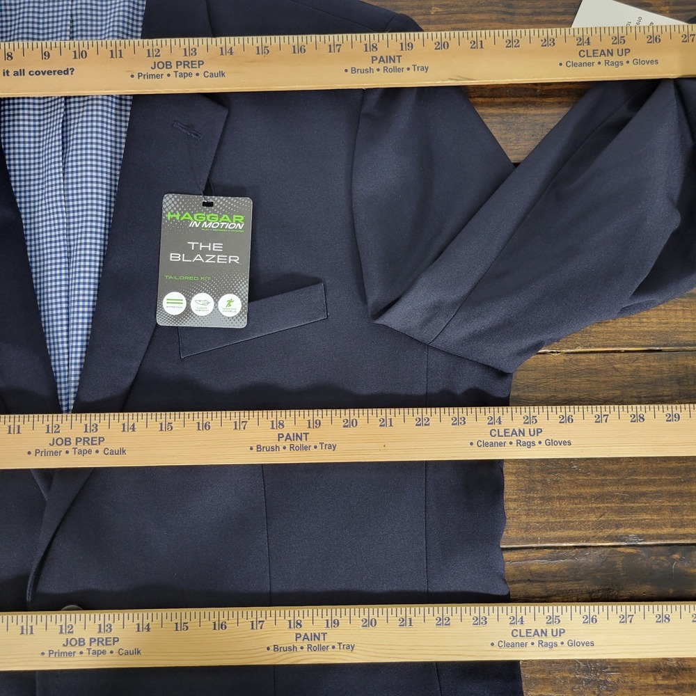 Haggar Men's Sport Coat Blazer Two Button Navy Polyester IN MOTION 48R NEW - Picture 3 of 12